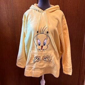 Vintage Embroidered Tweety/Looney Tunes Fleece Hoodie/Sweatshirt Kangaroo Pocket